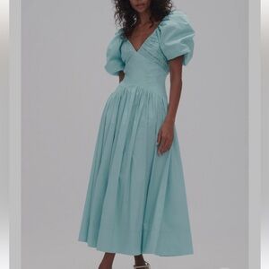 JARDINVUE Elegant Bright Blue Puff Sleeve Dress Suitable for Size 4